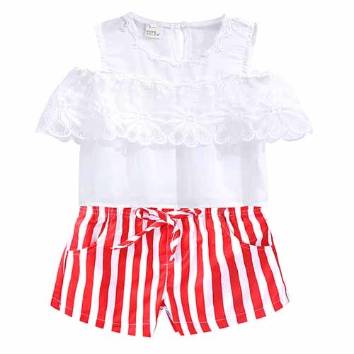 Kids Baby Girl stripe Off Shoulder Hanging neck Top + pink hole pants Outfits Clothes Summer 3Pcs Kid Girls Clothing Set Dtz376